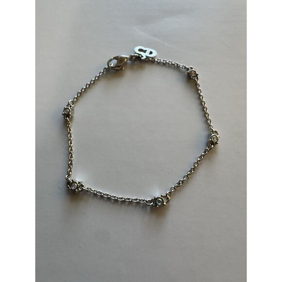 Christian Dior Vintage CD Logo Crystal Station Bracelet Silver Tone Signed - Picture 1 of 3